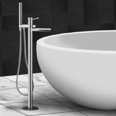 Chrome Floor Mount Tub Filler with Hand Held Shower